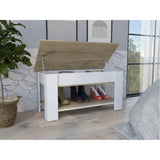 Tuhome Austin Storage Table, Internal Storage, One Flexible Table Shelf, Four Legs, Low Shelf-Light Oak/White, For Bedroom