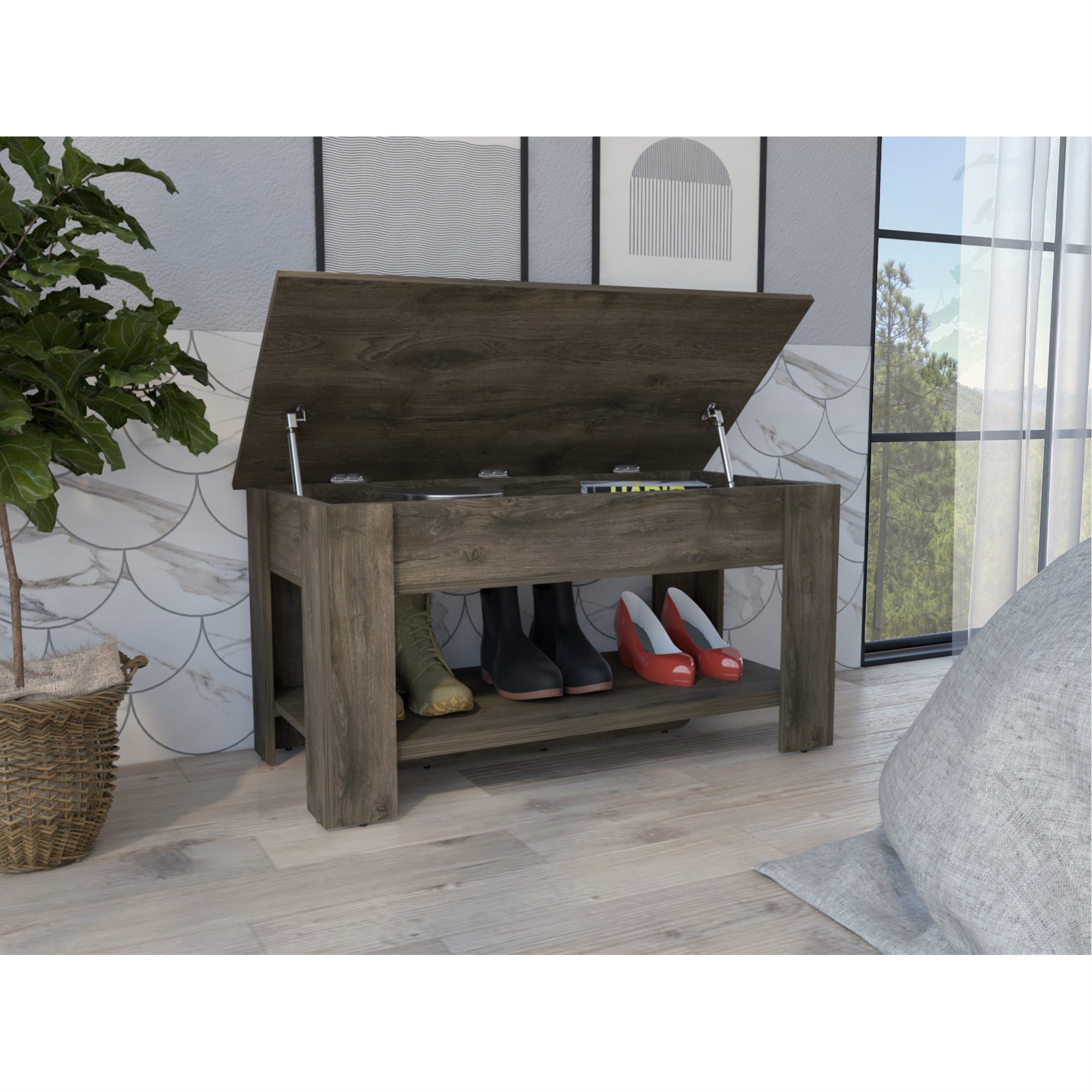 Tuhome Austin Storage Table, Internal Storage, One Flexible Table Shelf, Four Legs, Low Shelf-Dark Brown, For Bedroom