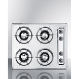 24 Wide Open Burner Gas Cooktop In Brushed Chrome With Spark Ignition