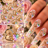 Queen - Nail Charms 10pc - #088 Gold "Love" Iridescent Crystal Hearts