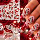Queen - Nail Charms 10pc - #176 Silver Red Wavy Hearts with Crystal