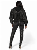 Lace Up Leather Bomber Jacket