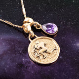 Aquarius - Zodiac Purple Amethyst Golden Charm Necklace