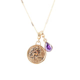 Aquarius - Zodiac Purple Amethyst Golden Charm Necklace