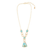 Athena Blue Turquoise Golden Y Neck Necklace