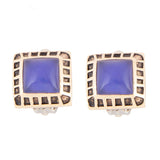 Blue Agate Golden Clip Earrings