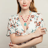 Blue and Red Turquoise Teardrop Golden Necklace