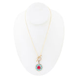 Blue Turquoise and Red Quartz Golden Chain Necklace
