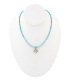 Blue Turquoise Cross Golden Pendant Necklace