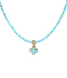 Blue Turquoise Cross Golden Pendant Necklace