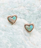 Heart Blue Turquoise Golden Stud Earrings