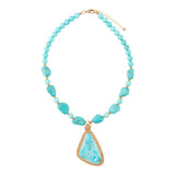 Blue Turquoise Triangle Golden Pendant Necklace