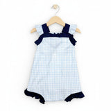 Classic Navy Gingham Bow and Button Romper