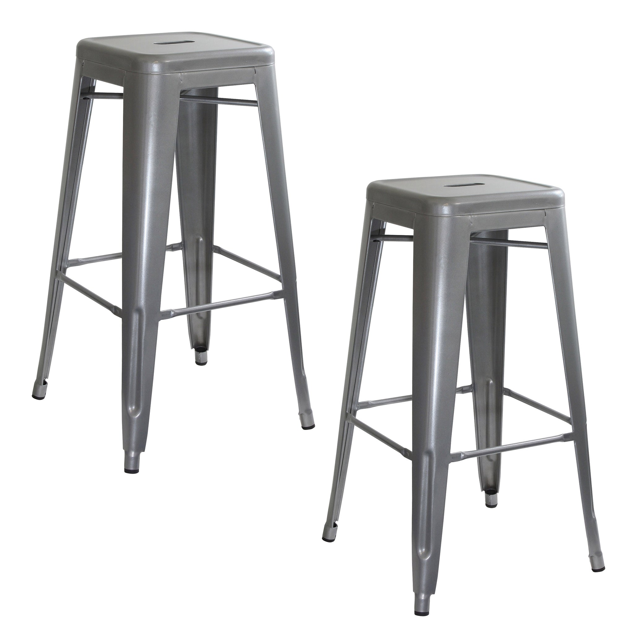 Amerihome Bs0302Pk Loft Silver Metal Bar Stool - 2 Piece