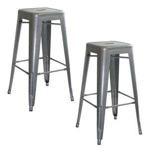 Amerihome Bs0302Pk Loft Silver Metal Bar Stool - 2 Piece