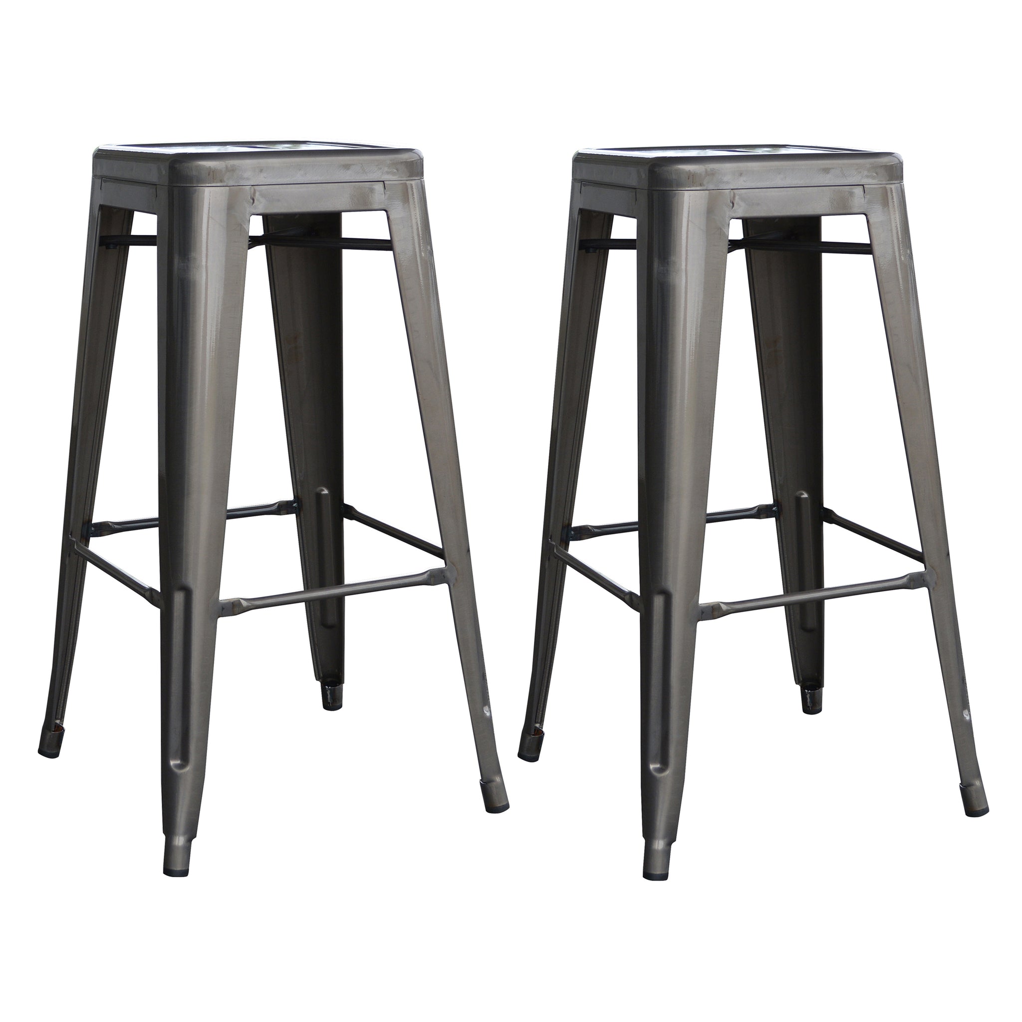 Amerihome Bsmetal2Pk Loft Gun Metal Silver Metal Bar Stool - 2 Piece
