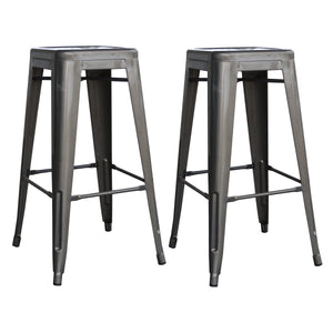 Amerihome Bsmetal2Pk Loft Gun Metal Silver Metal Bar Stool - 2 Piece
