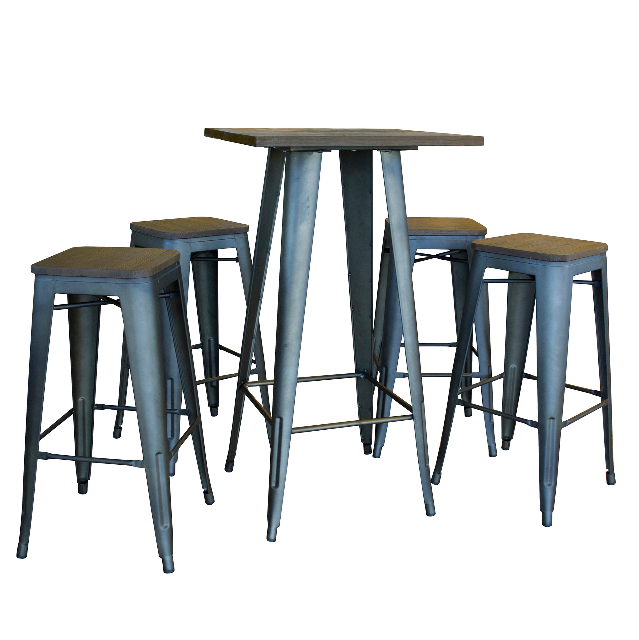 Amerihiome Bsset37 Loft Rustic Gunmetal Pub Set With Wood Tops - 5 Piece