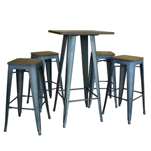 Amerihiome Bsset37 Loft Rustic Gunmetal Pub Set With Wood Tops - 5 Piece