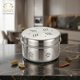 Stainless Steel Round Dibbi/Dabba | Ventilated Dhaniya & Spice Box - small