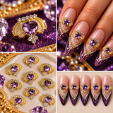 Queen - Nail Charms 10pc - #141 Gold Purple Heart Crowns