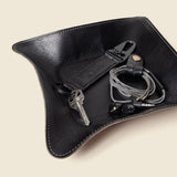 CASUPO Black Leather Travel Valet Tray, Full Grain, Personalizable