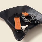 CASUPO Black Leather Travel Valet Tray, Full Grain, Personalizable