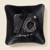 CASUPO Black Leather Travel Valet Tray, Full Grain, Personalizable