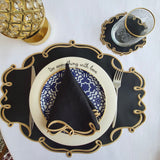 CELESTIA BLACK OVAL FAUX LEATHER PLACEMAT & NAPKIN & COASTER SET