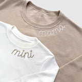 Custom Mommy and Mini Outfits | Neutral Sweatshirts With Neckline Embroidery