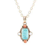 Champs Blue Turquoise and Orange Coral Golden Pendant Necklace