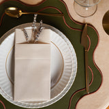 HAVEN DARK GREEN BROWN TRIM WAVY EDGE FAUX LEATHER PLACEMAT