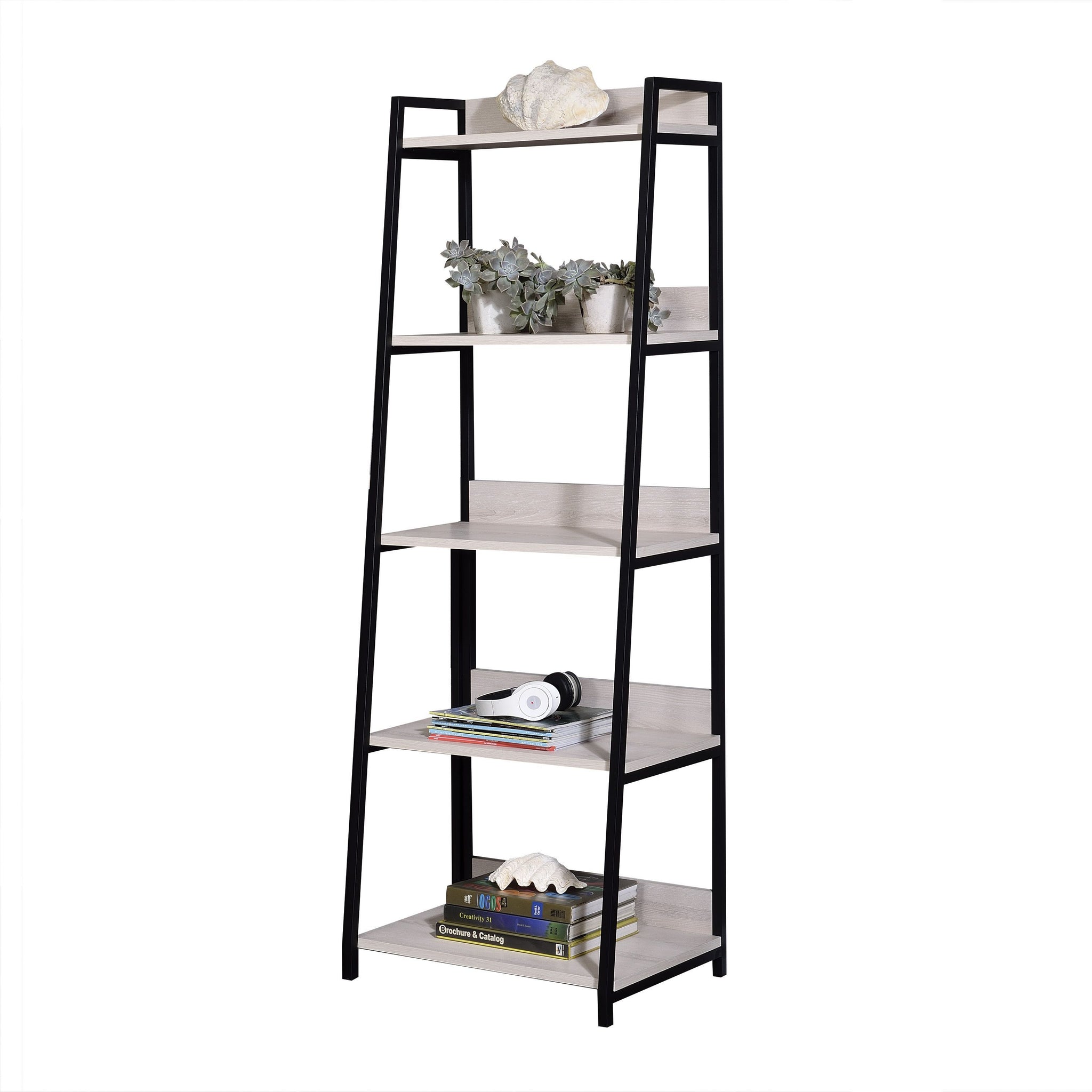Acme Wendral 5 Wooden Tiers Ladder Bookshelf In Natural And Black