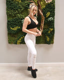 Athletique LowWaisted Ribbed Leggings With Hidden Pocket and Mesh Panels White(D0102HPKAZU.)
