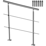 VEVOR Stainless Stair Handrail with 2 Cross Bars Hand Rails for Steps 39.4 Long 201 Stainless Steel Handrail Floor Mount Garden 