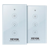 VEVOR 2PCS WiFi Smart Light Dimmer Switch, 100-250V AC Wi-Fi 2.4GHz, 15% to 85% Stepless Dimming LED Dimmable Smart Switch with 