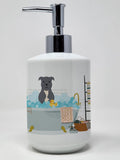 NEW Blue Staffordshire Bull Terrier in Bathtub Ceramic Soap Dispenser Hand Soap Dispenser Pump Bottles for Bathroom Kitchen, Emp