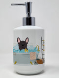 Brindle French Bulldog in Bathtub Ceramic Soap Dispenser Hand Soap Dispenser Pump Bottles for Bathroom Kitchen, Empty Refillable