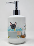 Black White French Bulldog in Bathtub Ceramic Soap Dispenser Hand Soap Dispenser Pump Bottles for Bathroom Kitchen, Empty Refill
