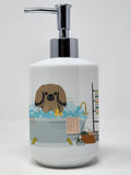 Tan Pekingese in Bathtub Ceramic Soap Dispenser Hand Soap Dispenser Pump Bottles for Bathroom Kitchen, Empty Refillable Liquid S