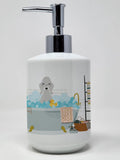 Blue Bedlington Terrier in Bathtub Ceramic Soap Dispenser Hand Soap Dispenser Pump Bottles for Bathroom Kitchen, Empty Refillabl
