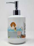 Tricolor Beagle in Bathtub Ceramic Soap Dispenser Hand Soap Dispenser Pump Bottles for Bathroom Kitchen, Empty Refillable Liquid
