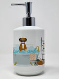 Flashy Fawn Boxer in Bathtub Ceramic Soap Dispenser Hand Soap Dispenser Pump Bottles for Bathroom Kitchen, Empty Refillable Liqu