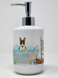 NEW Dark Brindle Bull Terrier in Bathtub Ceramic Soap Dispenser Hand Soap Dispenser Pump Bottles for Bathroom Kitchen, Empty Ref