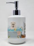 White English Bulldog in Bathtub Ceramic Soap Dispenser Hand Soap Dispenser Pump Bottles for Bathroom Kitchen, Empty Refillable 