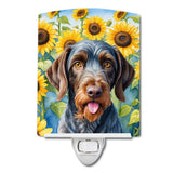 NEW German Wirehaired Pointer in Sunflowers Ceramic Night Light Compact, UL-Certified, Ideal for Bedroom, Bathroom, Nursery, Hal