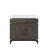 Brown Oak Single Bath Vanity 36 in. W x 22 in. D, with White Quartz Top