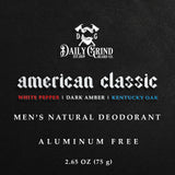 American Classic Natural Deodorant for Men - Pepper, Amber, Oak