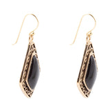 Diamond Black Onyx Stone Golden Drop Earrings