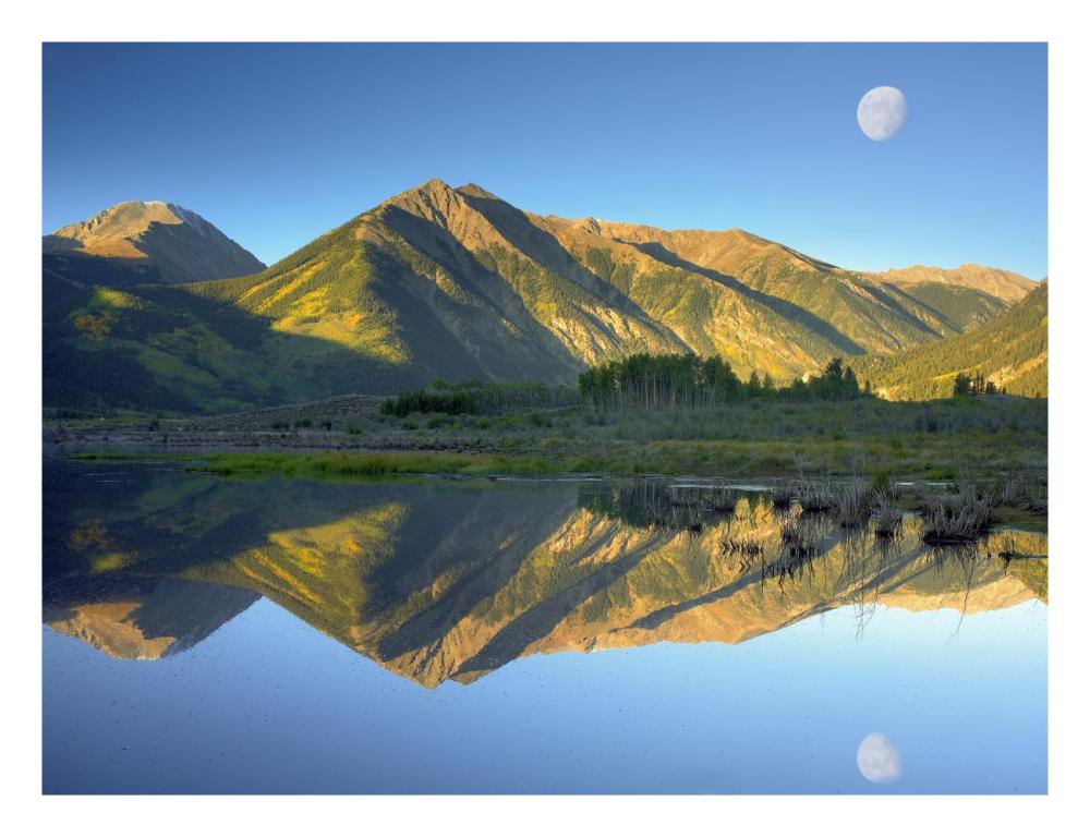 Moon And Twin Peaks Reflected In Lake, Colorado-Paper Art-26,,X20,,